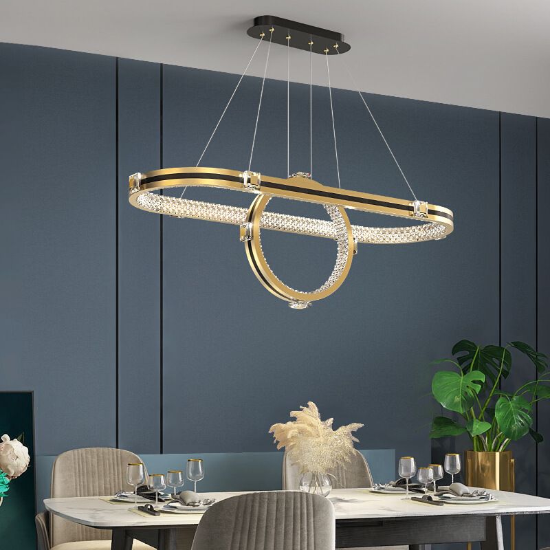 Postmodern Oblong LED Island Lighting Metallic Dining Room Suspension Lamp
