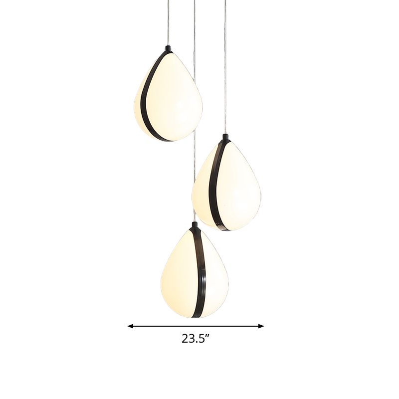 Tédle d'eau moderne Multi Light Pendant acrylique 3 lumières Room de salle à manger LED PLADIER LED EN NOIR AVEC CANVOPE ROND, BLANC / CHAUD