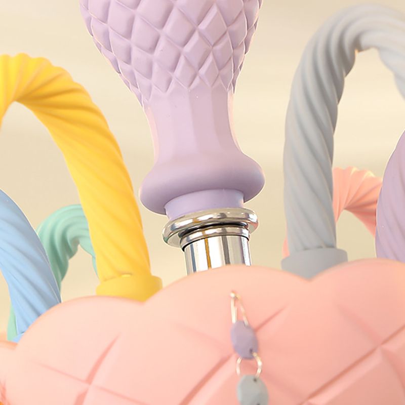 Girl Bedroom Candle Pendant Light Multi-Color Glass Macaron Chandelier