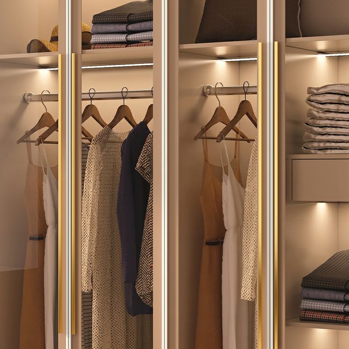 Engineered Wood Armoire with Glass Doors Modern Cabinet for Bedroom