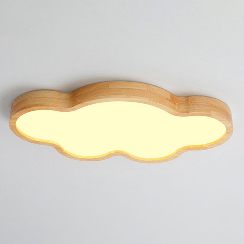 Modern Style Cloud Flush Mount Light Fixture Wooden LED Bedroom Flush Ceiling Light Fixture in Wood