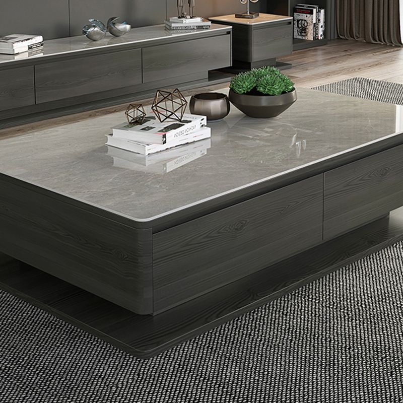 16"H Contemporary Coffee Table Slate Rectangle Single Cocktail Table