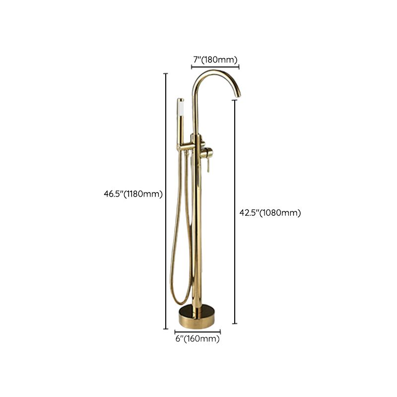 Floor Mounted Copper Bathroom Tub Faucet Set Freestanding High Arc Tub Filler Trim