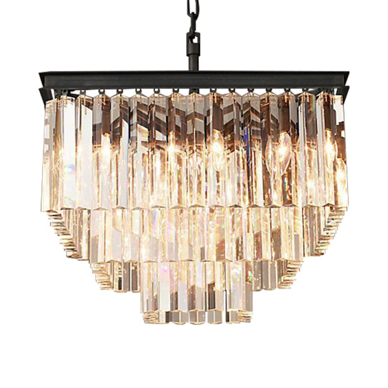 3/5/7-Tier Living Room Chandelier Lighting with Square Clear Crystal Shade LED Suspension Pendant, 19.5"/31.5"/43" Wide
