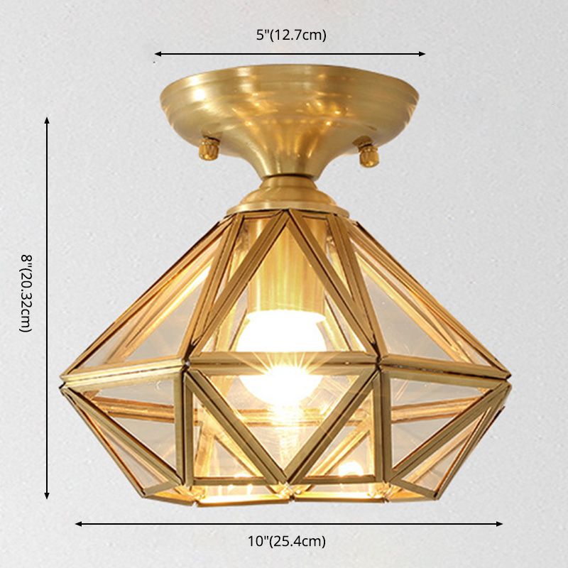 Tradizionale Stile Prismatico Soffitto Light Fixture Glass Massimale Flush Monte in Brass