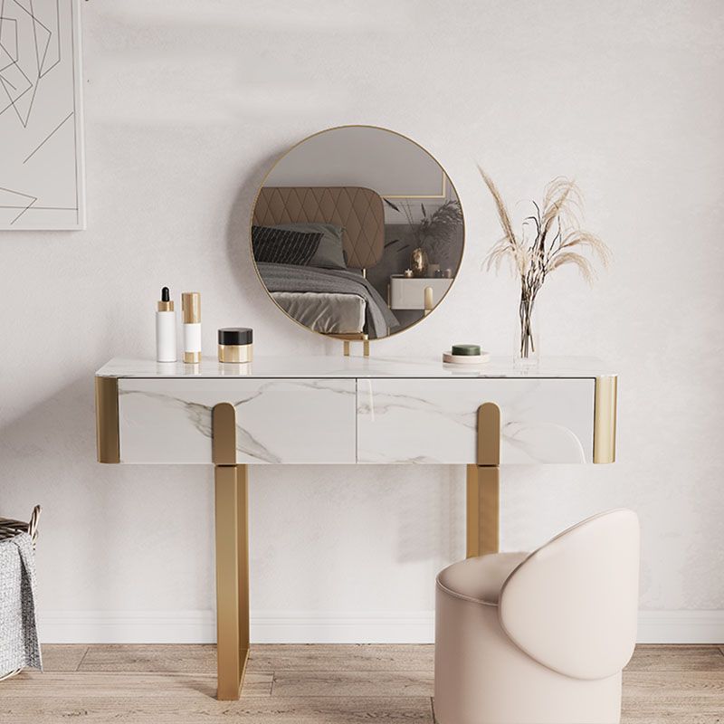 Glam Slate Top Vanity Table 2-Drawer Vanity Dressing Table Set