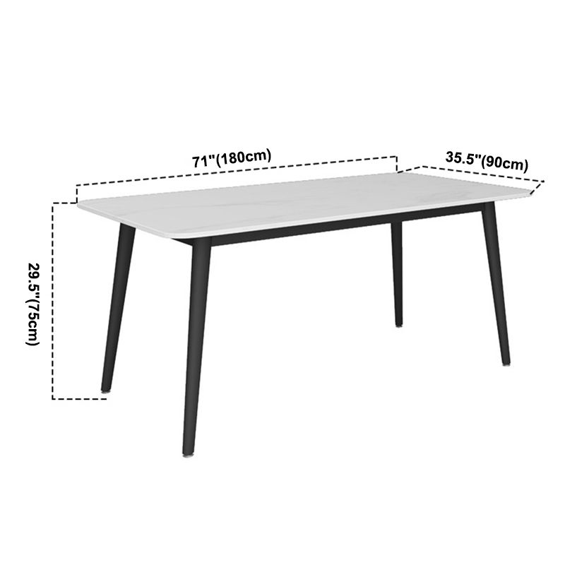 Mesa de comedor de cocina de piedra sinterizada simple Rectángulo de comedor blanco con 4 patas base