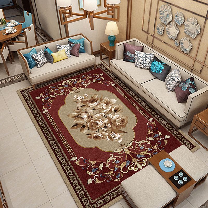 Nostalgie Blumendruck gedruckter Teppich Multi-farbiger Synthetik Innenteppich Anti-Rutsch-Backing Haustierfreundlicher Teppich
