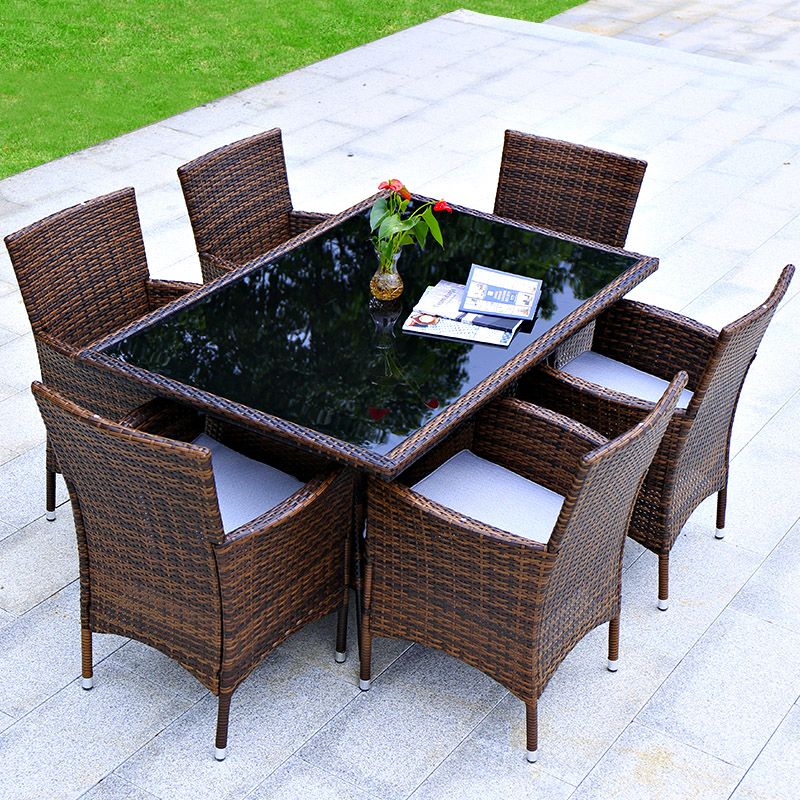 Tropical Brown Patio Dining Chair with Arm Outdoors Dining Chairs