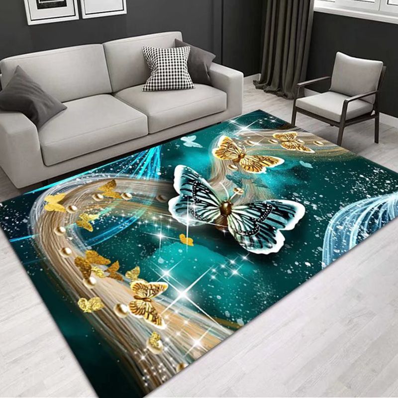 Blue Gorgeous Rug Polyester Peacock Rug Stain Resistant Rug for Living Room