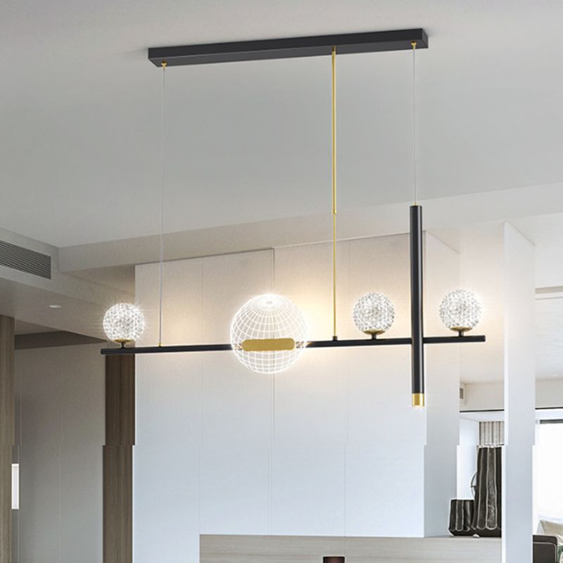 Minimalist 5-Light Island Pendant Globe Shade Acrylic Hanging Light for Dining Room