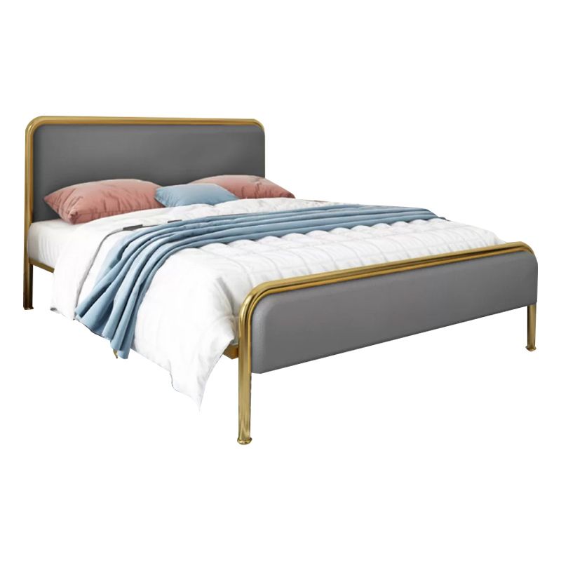 Glam Platform Bed Iron Frame Standard Bed with Rectangular Headboard