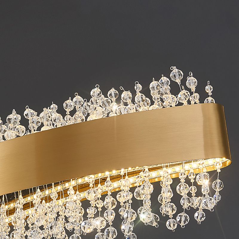 Stainless Steel Bar Island Light Post-modern Gold LED Pendant Light with Crystal Beading