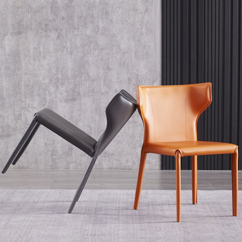 Faux Leather Kitchen Armless Chair Wingback Side Chair in Orange