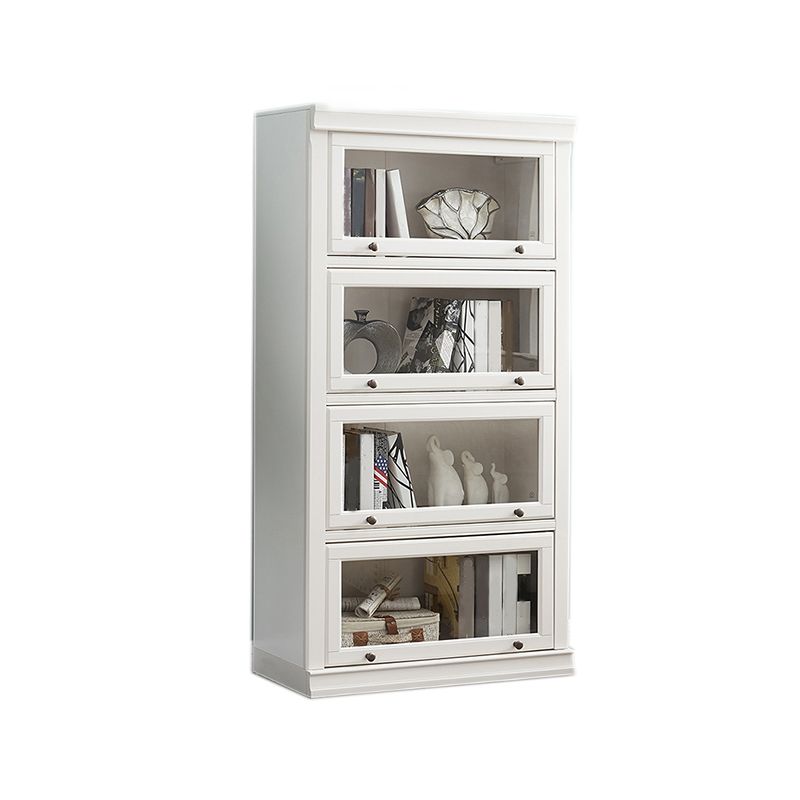Modern Closed Storage Bookcase 12.5" W White Wooden Bookshelf with Glass Doors