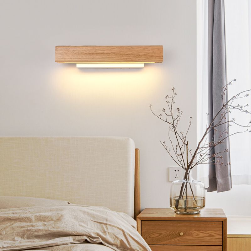1 Light Rectangle Wall Mounted Lamps Modern Style Wood Wall Lamps