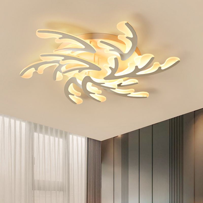 Nordic Antler LED Flush Mount Lighting Acrylic Bedroom Ceiling Mounted Light in White