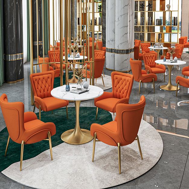 Round Golden Base Dining Table Glam Stone Table for Dining Room