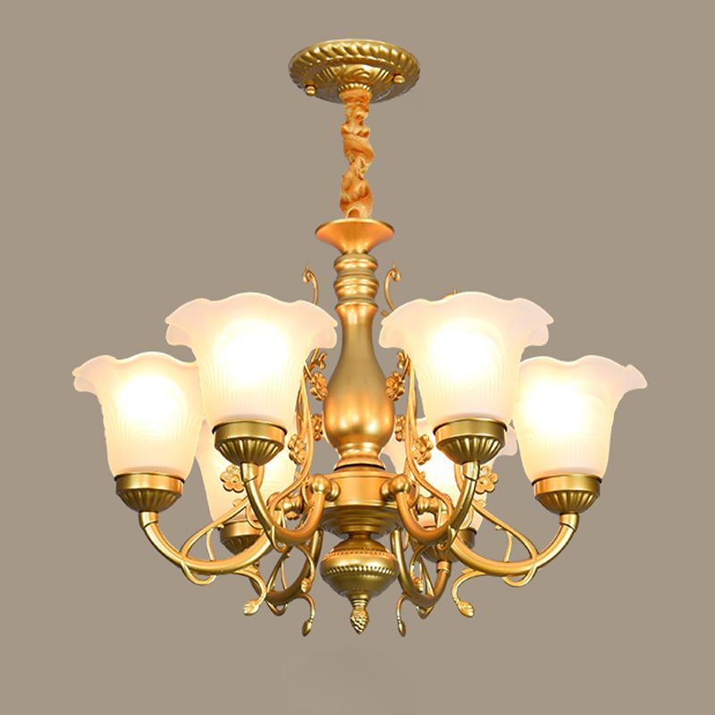 Flower Chandelier Lighting Fixtures Traditional Multi-Head Suspension Light with White Glass Shade