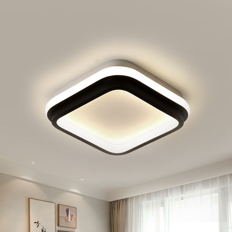 LED Foyer Flush Mount Ceiling Light Simple Style Black Flush Lamp with Square/Round Metal Shade in White/Warm/3 Color Light
