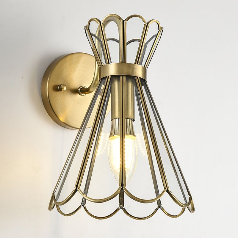 Glass Cone Shape Wall Lighting Modern Style 1 Light Wall Light Sconce in Gold
