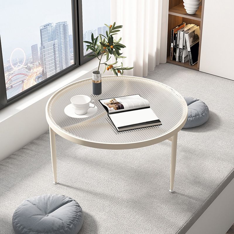 11.8" H Modern Round Glass Coffee Table Iron 3 Legs Cocktail Table
