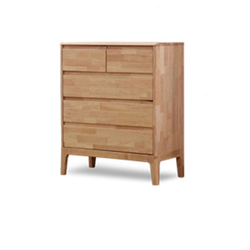 Modern Natural Rectangle Accent Chest with Drawers in Rubberwood