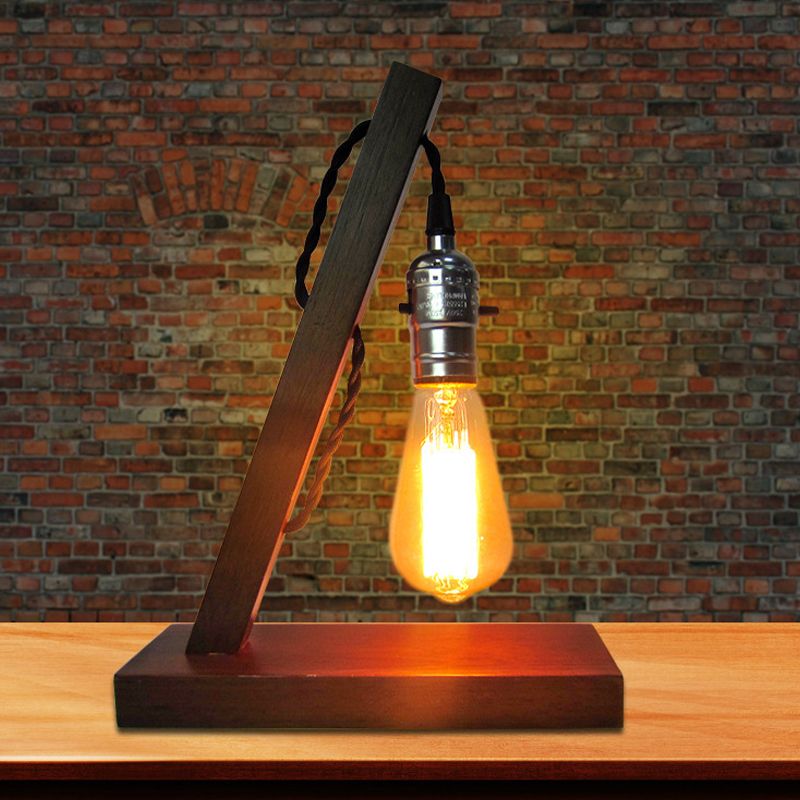 Mini lampada da tavolo per camera da letto in legno stile vintage 1 lampada da tavolo da terra marrone chiaro con lampadina aperta e cavo di collegamento
