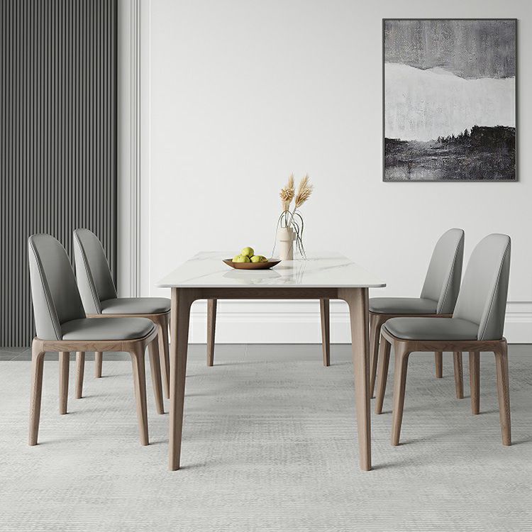 Mid-Century Rectangle Dining Table Stone Dining Table with Solid Wood Legs