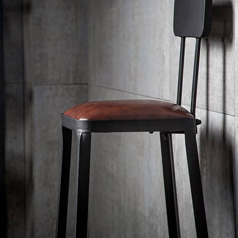 Industrial Armless Counter Stool Iron Bar Stool with Leather Cushion and Pedal for Cafe
