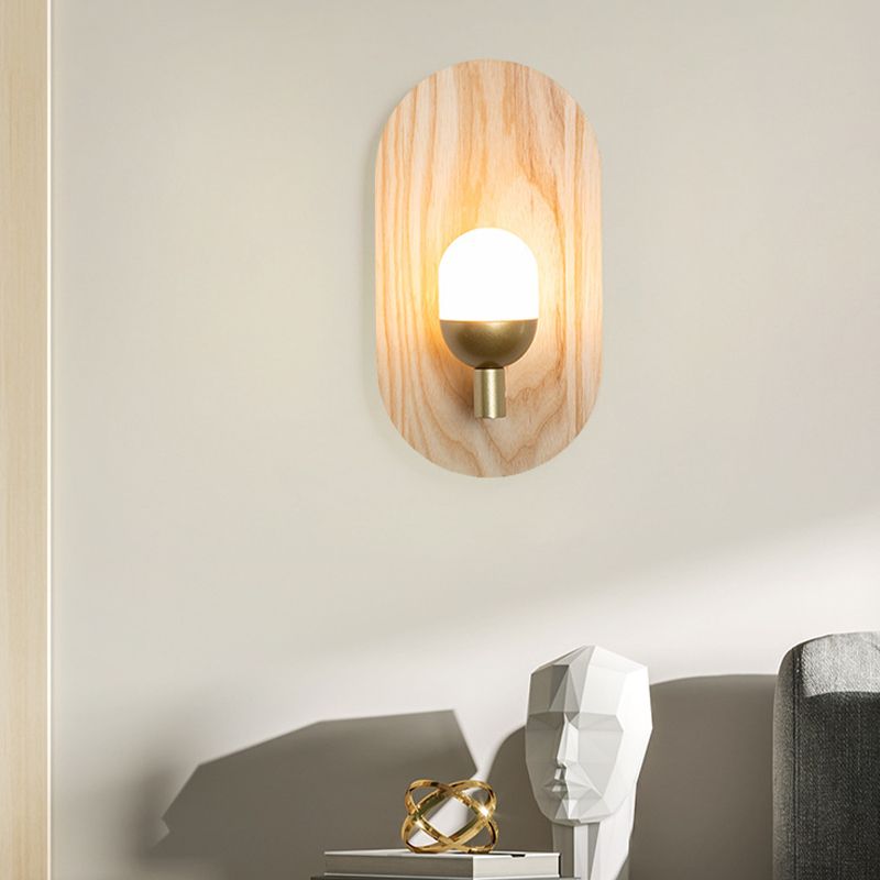Wood Oval Shape Wall Sconce Modern Style 1 Light Wall Light Fixture in Brown