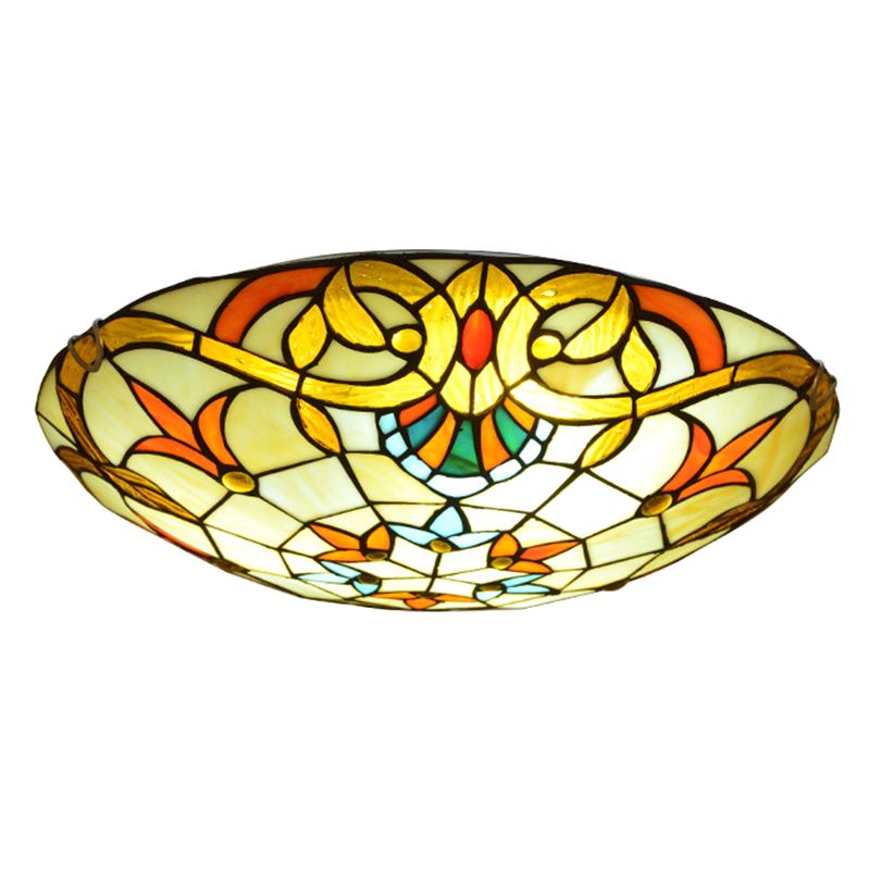 Bowl Shape Flush Light Stained Glass Baroque Flush Mount Ceiling Light Fixtures