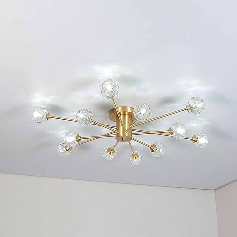 Contemporary Globe Flush Light Crystal Flush Mount Ceiling Fixture in Gold