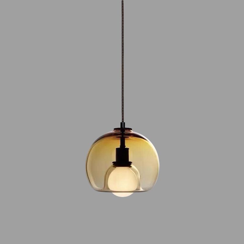 Modern Artistic Indoor Pendant Light Lacquered Iron Globe Hanging Lamp with Glass Shade
