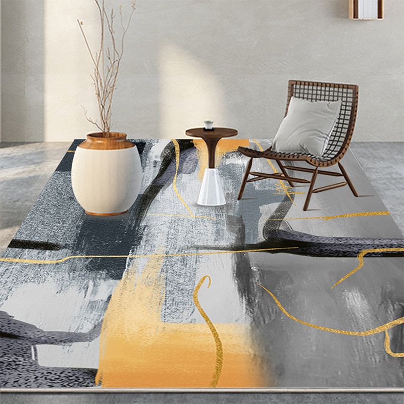 Modern Rug Funky Gray Tone Abstract Print Carpet Polyester Stain Resistant Area Rug for Living Room