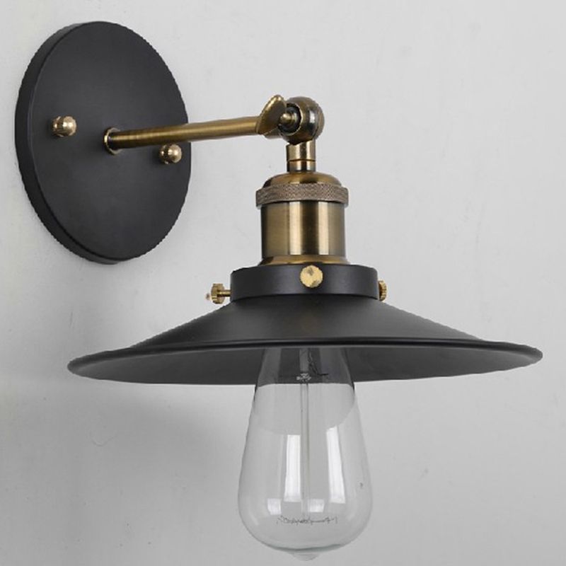 Vintage Industrial Style Sconce Single Light with Shallow Round Flared Metal Shade Wall Lamp for Bar