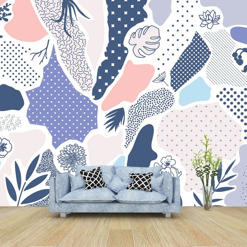 Bohemian Botanix Flower Wall Mural Decal Grey-Purple Water-Proof Wall Covering for Bedroom