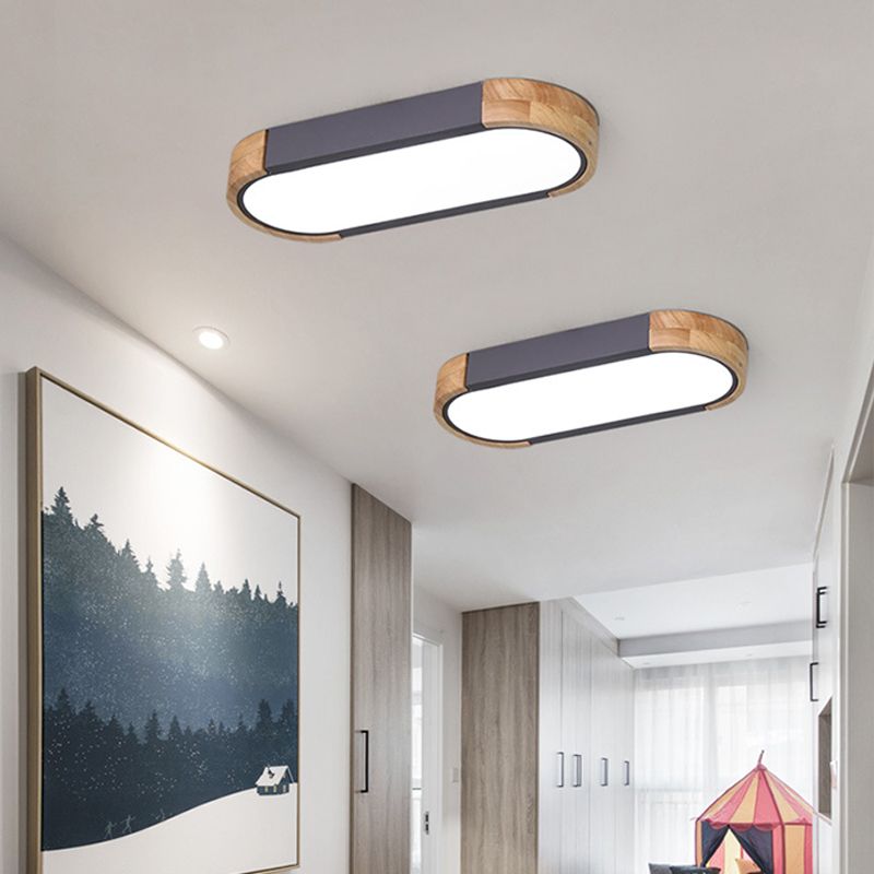 Oblong Corridor Led Surface Mount Ceiling Light Acryl Minimalist Flush Mount Lamp in Grey und Wood