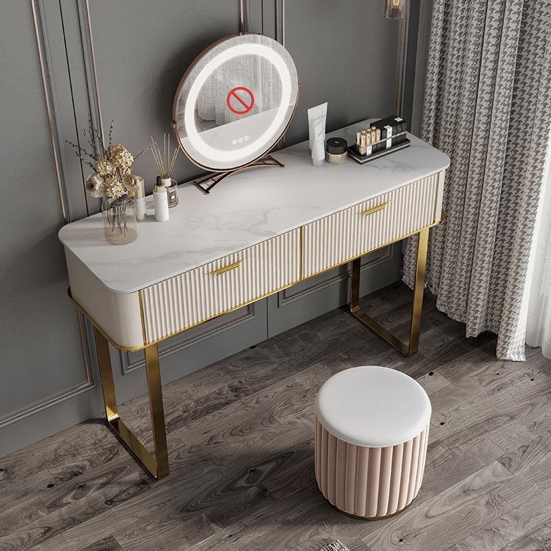 Glam Slate Top Make-up Vanity Wooden Vanity Dressing Table Set with 2 Drawers