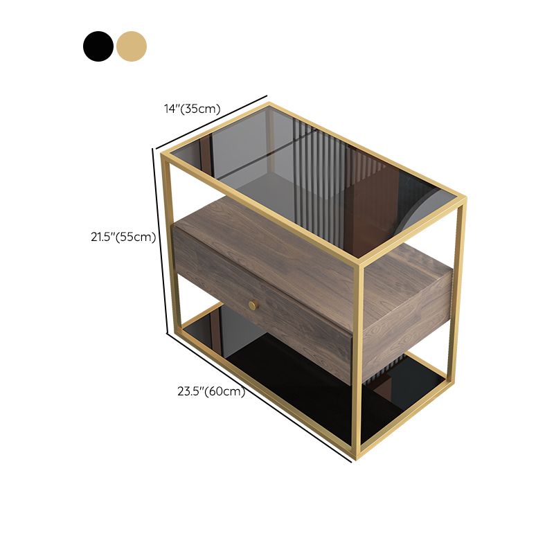 21.65" Tall Rectangular Glass Top Side Table Stainless Steel Frame End Table with Storage