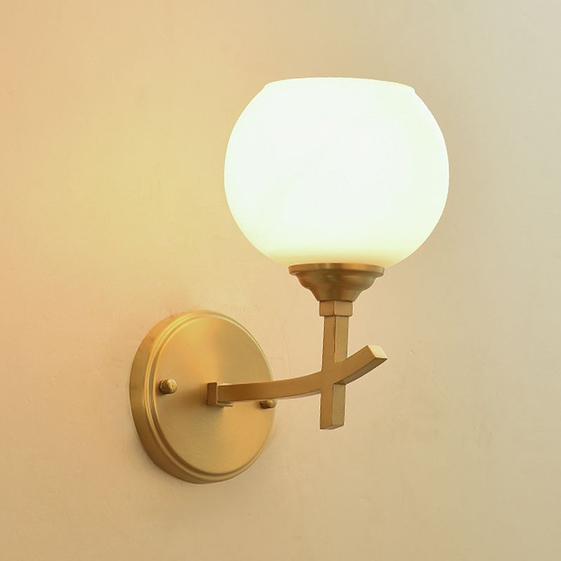 Modern Style Ball Shade Wall Light Glass 1 Light Sconces in Gold for Aisle