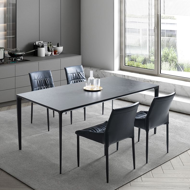 Grey Sintered Stone Top Dining Table Rectangle Table with Metal Base and 4 Legs