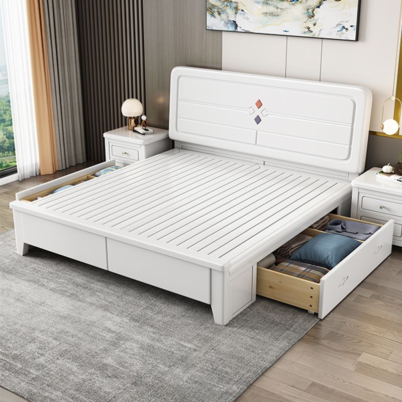 White Contemporary Panel Bed Solid Wood Bed Frame, 44.5" Tall