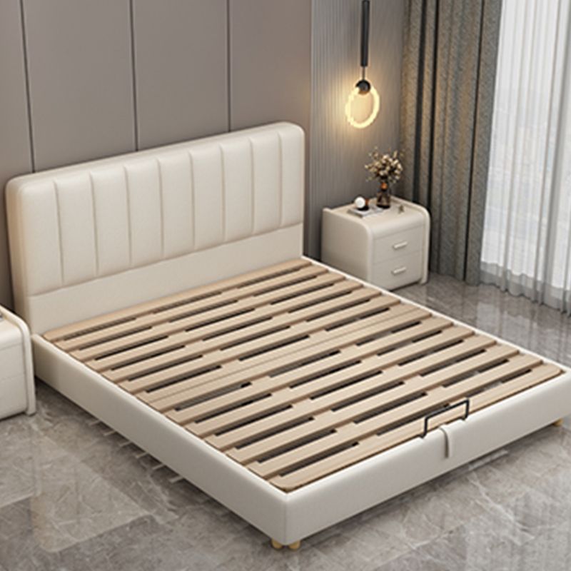 Glam Wooden Bed Frame Faux Leather Standard Bed with Legs for Bedroom