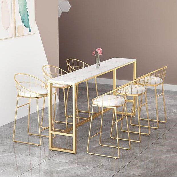 Luxurious Rectangular Pub Table Set 1/4/7 Pieces Stone Top Counter Table Set