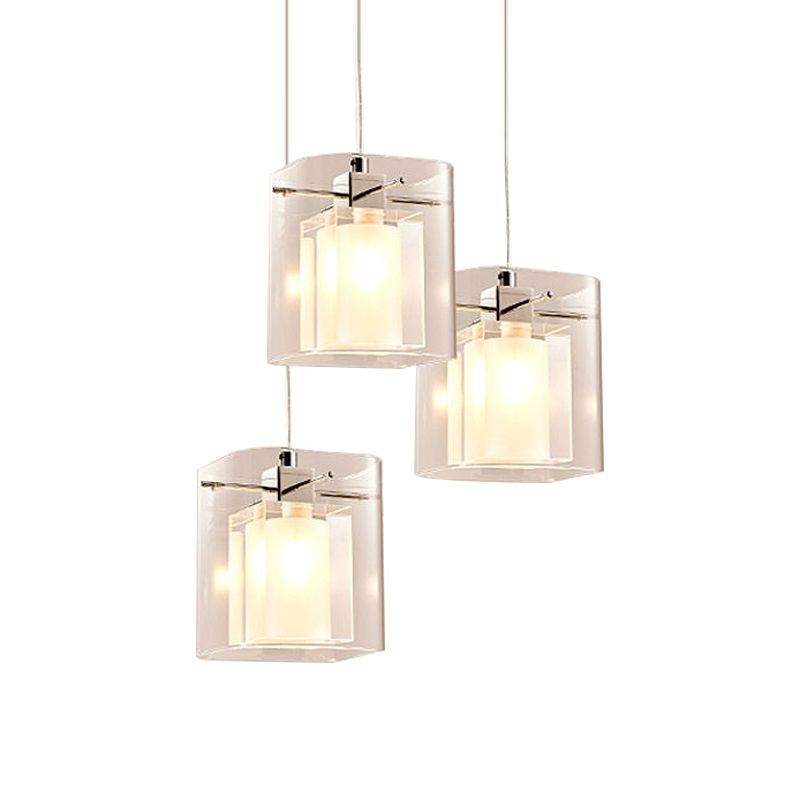 Salle à manger cuboïde à 3 ombres Pendant la simplicité Crystal Crystal 3 Bulbes Chrome Multi Light Light