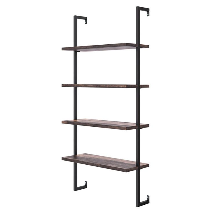 Contemporary Metal Frame Bookcase Wall Mounted Closed Back Bookshelf for Home Office