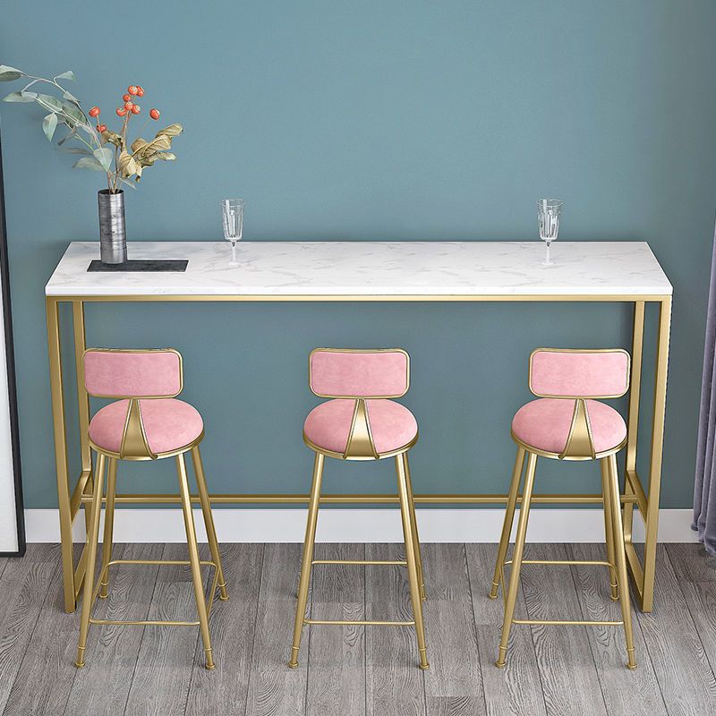 White Rectangular Bar Height Table Glam Style Bistro Bar Table with Gold Base