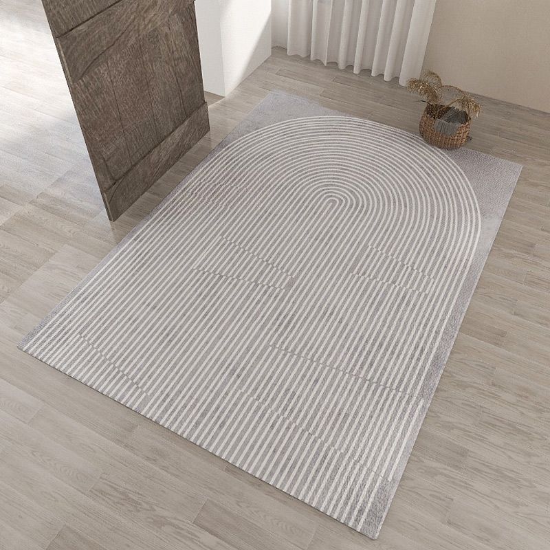 Solid Color Relaxing Area Rug Polyester Geometric Lines Print Rug Non-Slip Backing Indoor Rug for Living Room