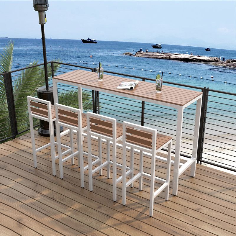 Industrial Faux Wood Pub Table Set 1/5 Pieces Bar Set with Metal Frame